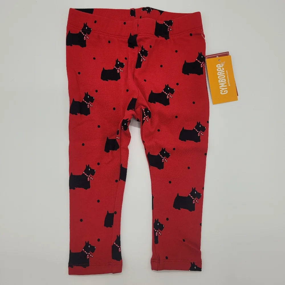 Gymboree Leggings Red Terrier Dog Black Stretch Cotton Size 12-18mo NEW